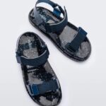 Melissa Fashion Wide Papete Sandal Blue Glitter Silver
