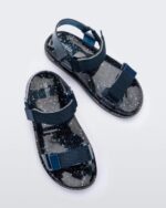 Melissa Fashion Wide Papete Sandal Blue Glitter Silver